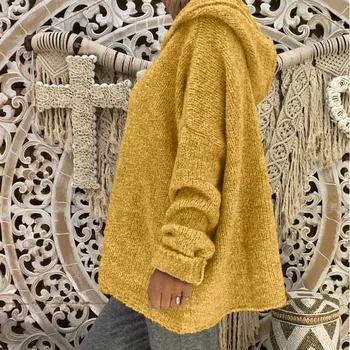 Jarné módne dámy voľné plus veľkosť pevných farby s kapucňou dlhým rukávom sveter top traf женские свитера Ženy Pletené Bežné