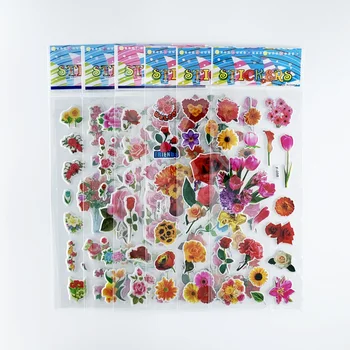 12 listy krásne kvety štýl 3D bublina nálepka pre deti, dievčatá, notebook denník dekorácie roztomilý nálepky scrapbooking
