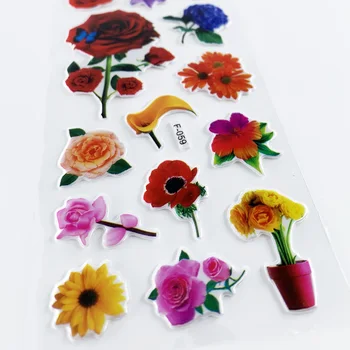 12 listy krásne kvety štýl 3D bublina nálepka pre deti, dievčatá, notebook denník dekorácie roztomilý nálepky scrapbooking