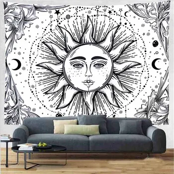 Mandala Čierna Biela Sun Moon Gobelín Nástenné Závesné Nástenné Gobelíny Čiar Hippie Gobelín Nástenné Koberce Psychedelic Gobelín