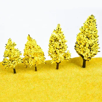 10pcs DIY Žltá Plast Miniatúrny Model Stromy Pre Stavebné Vlaky Železnice Rozloženie Scenérie Krajiny Accessorie