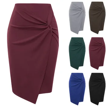 2021 Ženy Kvetinový Vytlačené Bežné Taška Hip Sukne Office Letné Módy Sexy Bodycon Strednej Dĺžky Nepravidelných Uzlov Farbou Sukne