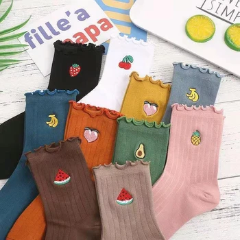 Módne Zdobené Vyšívané Ponožka Jar Leto Japonsko Harajuku Kawaii Cartoon Ovocie Bavlnené Ponožky Dievča Streetwear Šťastný Bežné SOX