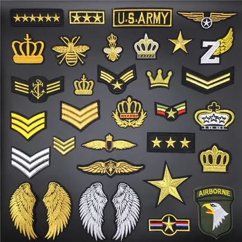 Zlaté Krídlo Koruny Škvrny na Oblečení, Vyšívané Pruhom pre Vojenské Oblečenie US Army Žehlenie Šitie Odevov Nálepky Appliques