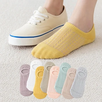 5 Párov Neviditeľné Bavlna Oka Priedušné Ponožky Žien Silikónové Non-slip Tenké Ponožky Kawaii Candy Farby No Show Ponožky, Papuče