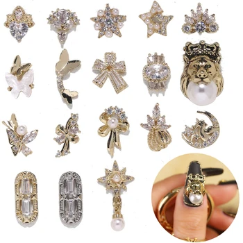 2 ks/veľa Zirkón Kovový Klinec Umenie Pearl Dekorácie Luxusné Kamienky Zlatá Farba Crystal, Prívesky, Šperky DIY Nail Art, Ozdoby