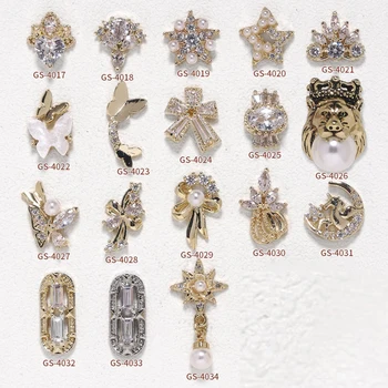 2 ks/veľa Zirkón Kovový Klinec Umenie Pearl Dekorácie Luxusné Kamienky Zlatá Farba Crystal, Prívesky, Šperky DIY Nail Art, Ozdoby
