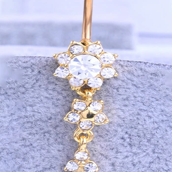 Luk Tvarované Pupok Krúžok Goldrose Zlatý Kvet Crystal Chirurgickej Ocele Visieť BRUCHO Tlačidlo Pupok bary Krúžok Piercing Jewel
