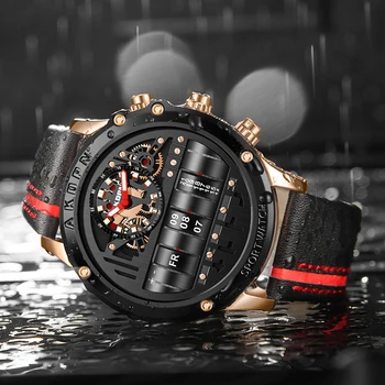 Muži Náramkové Hodinky pre Mužov Hodiny Kožené Čierne Zlato Tvorivé Hodinky Relogio Masculino 2021 Jedinečný Dizajn, Nové náramkové hodinky