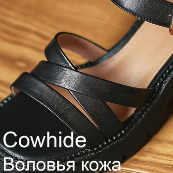 Platforma Topánky Ženy, Skutočné Krava Kožené Sandále Pre Ženy Topánky 2021 Lete Otvorenou Špičkou Mid-Náklon Sandále Ženy