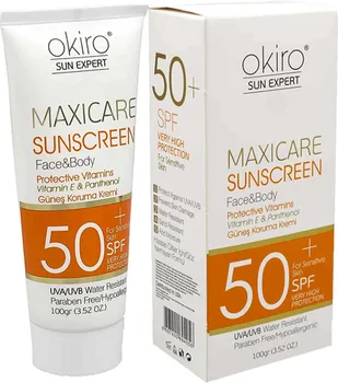 Okiro Sun Cream Maxicare opaľovací Krém na Tvár, Telo Ochranné Vitamíny 50+ SPF Veľmi Vysokú Ochranu UVA/UVB Vody Res. Paraben yok