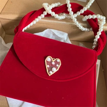 2020 NOVÉ Tašky pre ženy Vintage velvet kabelka Dámy Pearl ramenný popruh Ramenný Messenger Taška Ženy Najvyššie Rukoväť Tašky červená