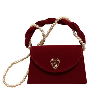 2020 NOVÉ Tašky pre ženy Vintage velvet kabelka Dámy Pearl ramenný popruh Ramenný Messenger Taška Ženy Najvyššie Rukoväť Tašky červená