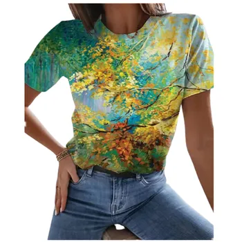 3D Gradient Print T Shirt Ženy 2021 Nové Letné Krátky Rukáv O-Krku Bežné Topy Nadrozmerné Dámy Voľné Tričko Plus Veľkosti 4XL 5XL