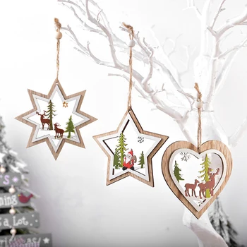 Drevené Laser Duté Vianočný Stromček Prívesok Vianočné Listy Santa Claus Dovolenku Detská Izba Dekorácie Cartoon Prívesky, Ozdoby