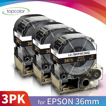 Topcolor 3PK Kompatibilné Epson 36 mm Označenie Páskou KingJim Label Maker SC36KZ Zlata v Black Tlačiarne Páska pre Epson Labeller LW1000P
