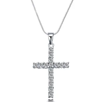 Strieborný Prívesok Kríž Náhrdelník Crystal pre Ženy Dlhý Sveter Reťazca, Náhrdelníky, Módne Šperky Príslušenstvo