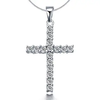Strieborný Prívesok Kríž Náhrdelník Crystal pre Ženy Dlhý Sveter Reťazca, Náhrdelníky, Módne Šperky Príslušenstvo