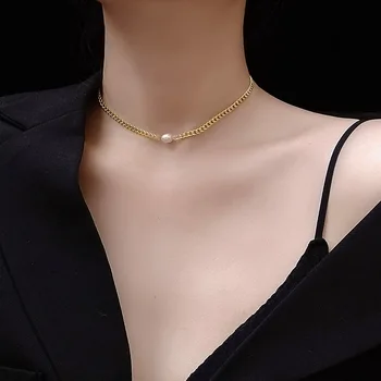XIALUOKE Módne Sladkovodné Perly Clavicle Krátke Zlatý Náhrdelník Pre Ženy Retro Moderný Elegantný Amulet Šperky Veľkoobchod