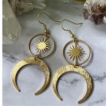 Nové Nebeské Slnko A Mesiac Náušnice Polmesiaca Fáze Boho Witchy Antique Silver Creative Móde Nádherné Ženy Darček Šperky 2021
