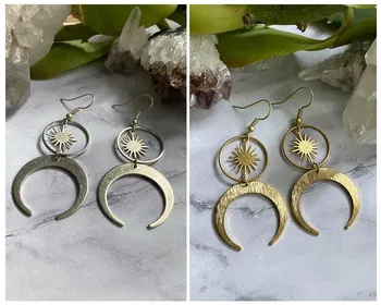 Nové Nebeské Slnko A Mesiac Náušnice Polmesiaca Fáze Boho Witchy Antique Silver Creative Móde Nádherné Ženy Darček Šperky 2021
