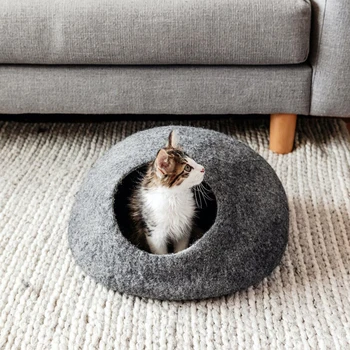 Nové Pet Mačky posteľ Ručne tiež splstené Vlna Umývateľný Nepremokavé pet nábytok Premium vlnená Plsť Mačiatko Jaskyňa Fade Malé Zvieratko Dom