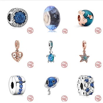 Hviezdy, Mesiac, Zem, Hviezdice Dolphin Sova Modré Korálky Série Fit Pôvodné Pandora Prívesky Náramky Ženy 925 Sterling Silver Šperky