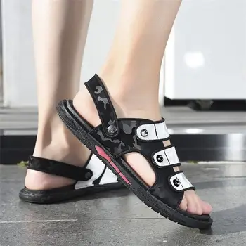 2021 Nové pánske Topánky Móda Bežné PVC Chemických Vlákien Otvor Otvorené Prst Ploché Päty Pohodlné Letné Dve-nosiť Sandále HL523