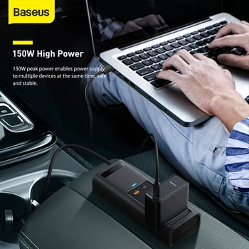 Baseus Auto Invertor 150W DC 12V do AC 220V Auto Prevodník USB Typu C, Rýchle Nabíjanie Nabíjací kábel do Auta pre IPhone 12 Notebook Adaptér do Auta