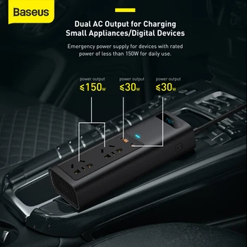 Baseus Auto Invertor 150W DC 12V do AC 220V Auto Prevodník USB Typu C, Rýchle Nabíjanie Nabíjací kábel do Auta pre IPhone 12 Notebook Adaptér do Auta